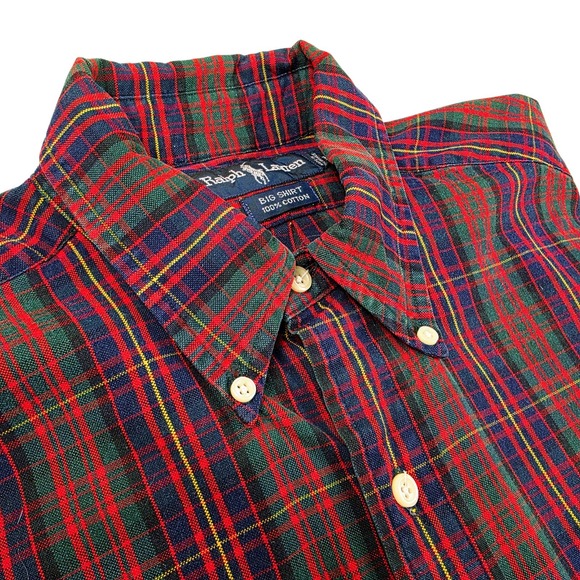 Ralph Lauren BIG SHIRT Mens Medium Red Tartan Plaid Pony Oversized Baggy Oxford - Picture 13 of 13
